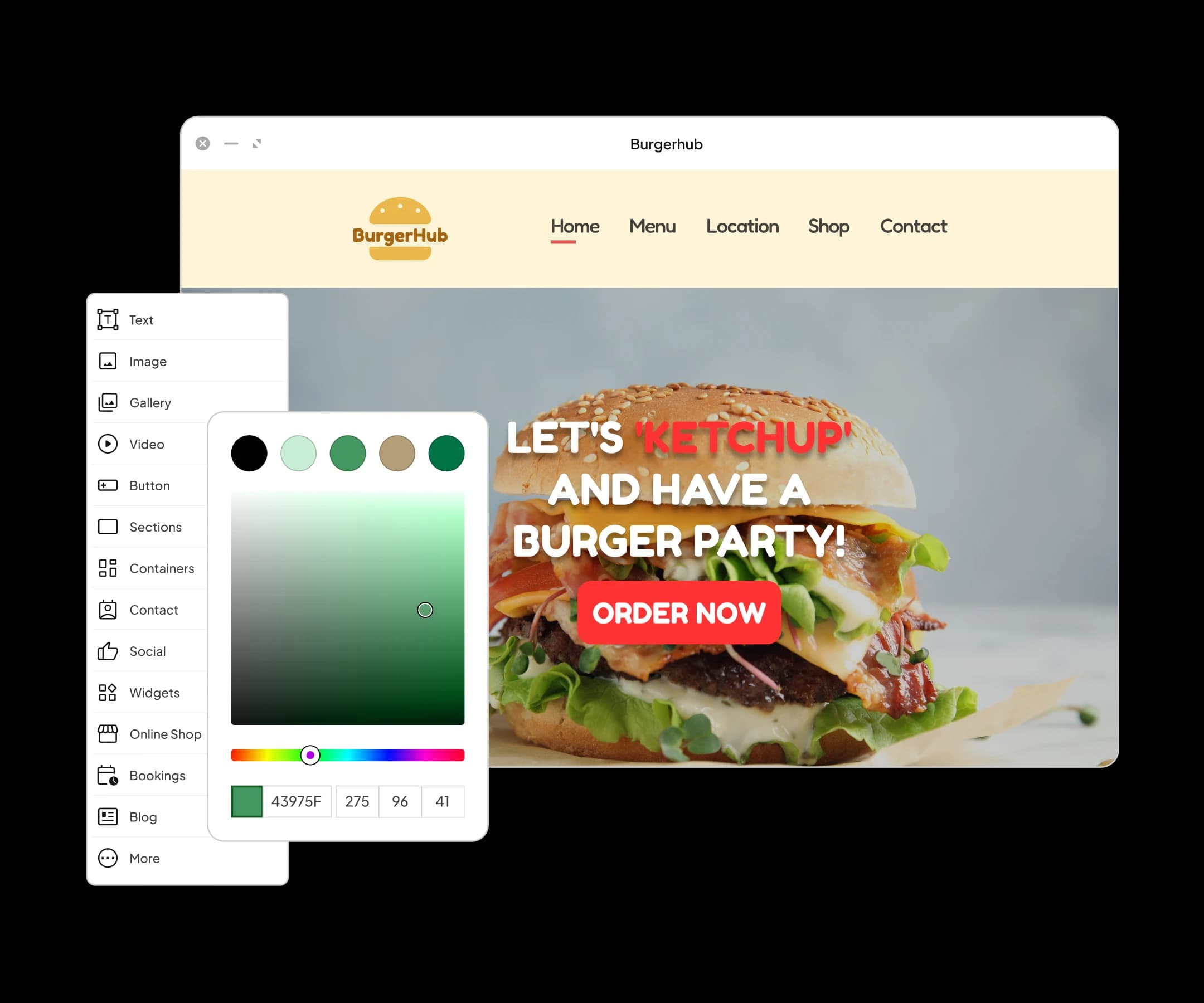 Simple website builder for restaurant